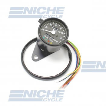 Black Mini Speedometer Gauge 140 MPH Dummy Lights - 2240=60 Ratio 58-43683B