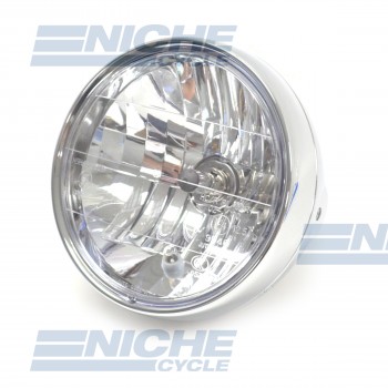 7.5" ECE Approved Side Mount Chrome Headlight - Crystal Clear Lens with H4 Bulb and Pilot Light 66-65191