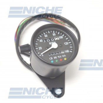 Black Mini Speedometer Gauge 140 MPH Dummy Lights - 2:1 Ratio 58-43691B