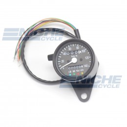 Black Mini Speedometer Gauge 140 KPH Dummy Lights - 4:1 Ratio 58-43690B