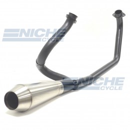 Yamaha Virago 750/920 Black Exhaust System with 12" Stainless Steel Reverse Cone High Performance Muffler NCS4003-12