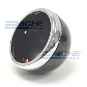 Lucas-Style Headlamp Headlight Shell Rim Chrome/Black 5-3/4" Side Mount