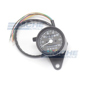 Black Mini Speedometer Gauge 140 KPH Dummy Lights - 4:1 Ratio 58-43690B
