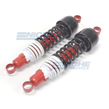 Vintage Japanese Style Rear Shock Set, Eye to Eye Mounting - Red, Black, White 17-055RW 