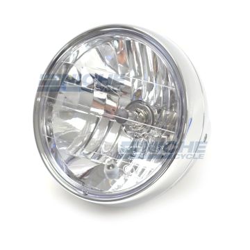 7.5" ECE Approved Side Mount Chrome Headlight - Crystal Clear Lens with H4 Bulb and Pilot Light 66-65191 