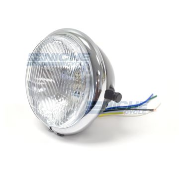 Bates Style 5.75" Black & Chrome Side Mount Headlight with Blue Dot Beam Indicator 66-84101B 