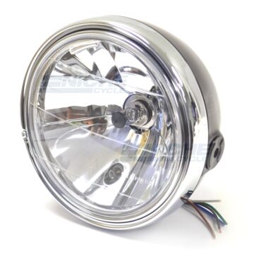 7.5" Side Mount Complete Headlight Assembly Black/Chrome DOT 6J8F-H/B 