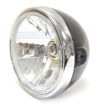 7.5" Side Mount Complete Headlight Assembly Black/Chrome ECE 6J8F-H-E/B 