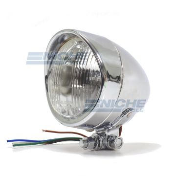 Headlight 3.5" Hood H4 Bottom Mt- Chrome 66-84183 